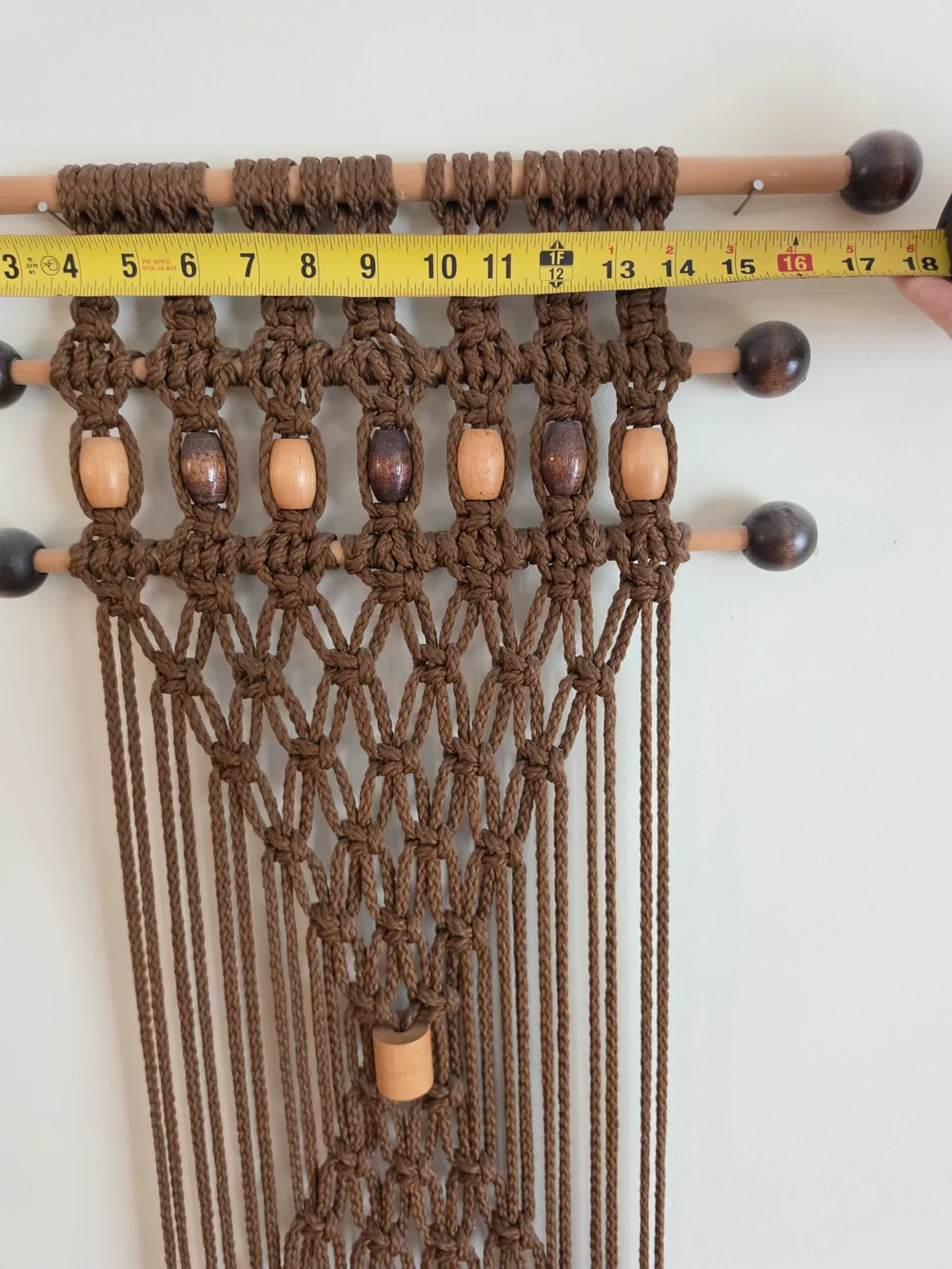 Handcrafted Brown Macramé Wall Hanging with Wooden Beads